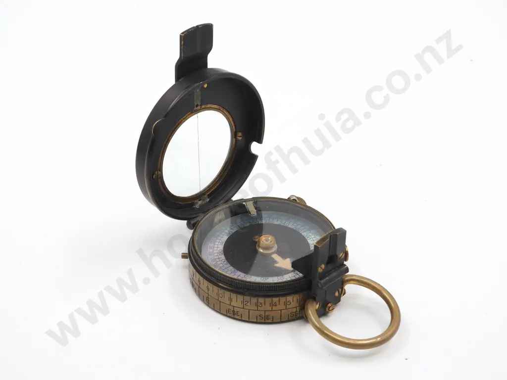 1916 Dated Military Compass w Mother of Pearl Face: Martins Birmingham Manufacture - in Original Leather Case Image 1++