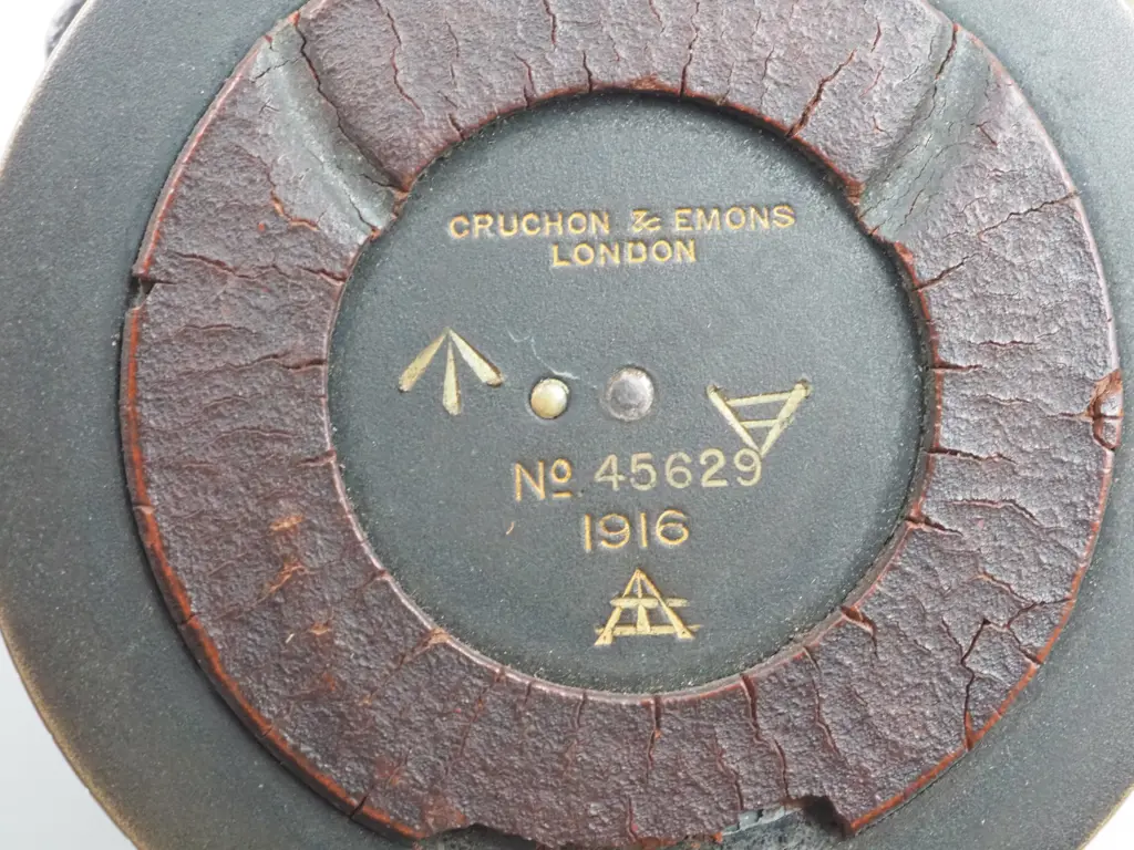 1916 Dated Military Compass w Mother of Pearl Face: Martins Birmingham Manufacture - in Original Leather Case Image 1++