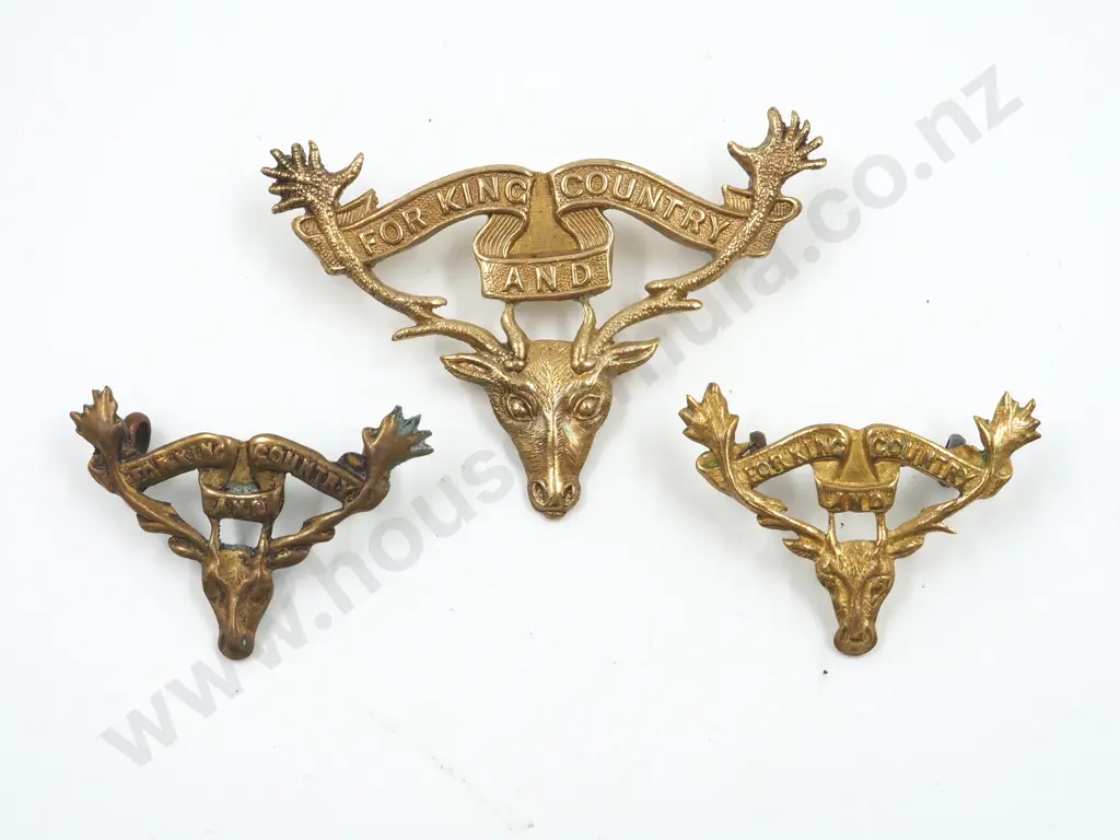 WWI 12th Otago Mounted Rifles Cap & Collar Badges Image 1++