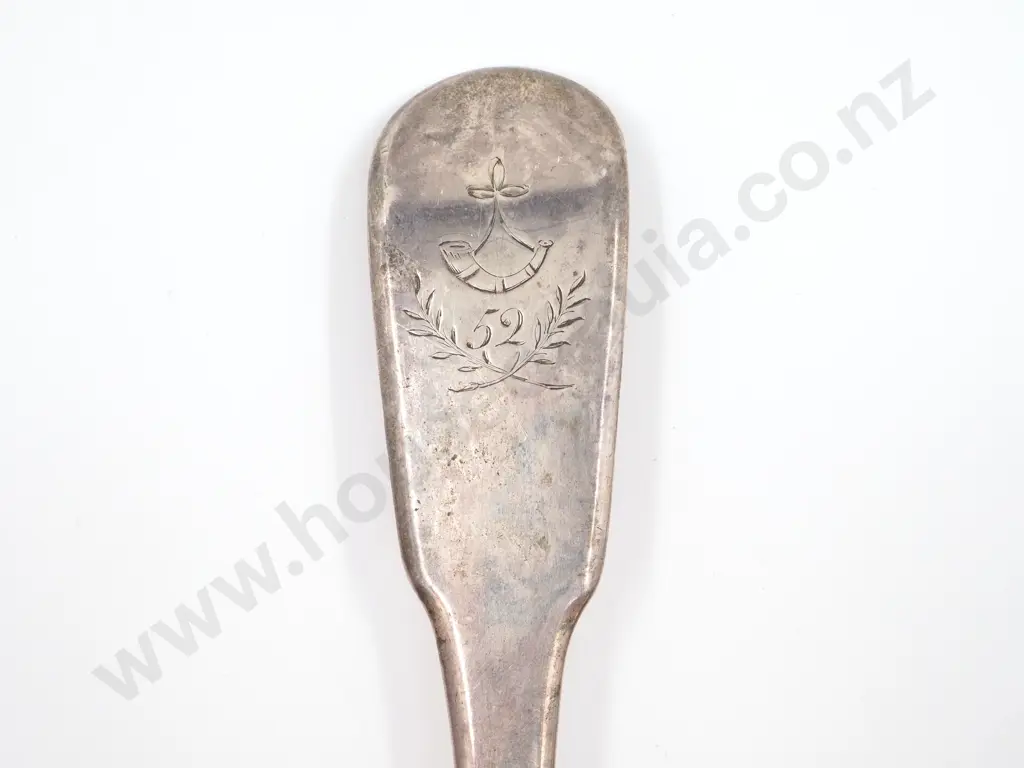 Substantial Sterling Silver Gravy Spoon: Engraved With the Crest of the  52nd foot Image 1++