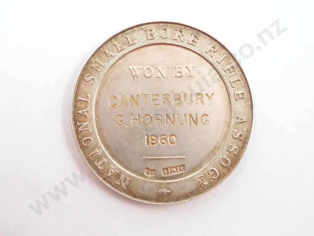 National Small Bore Rifle Association, BSA Cup Sterling Silver Prize Medal: Won by Canterbury - G Horning 1960 Image 1++