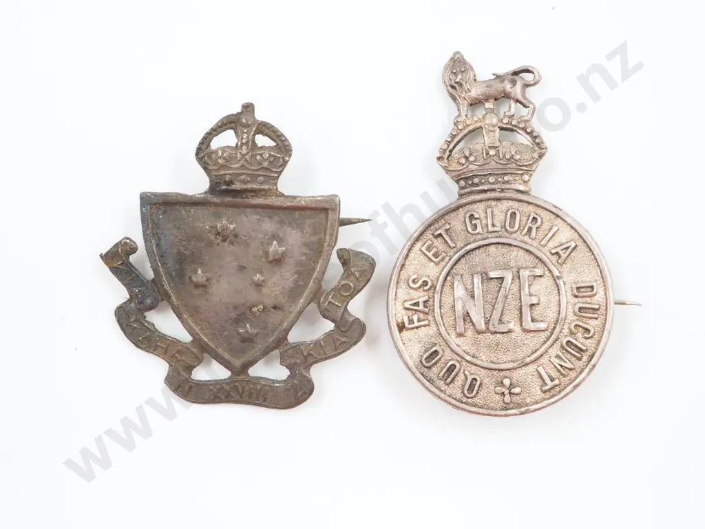 Two WWI New Zealand Sweetheart Badges: One Sterling Silver Image 1++