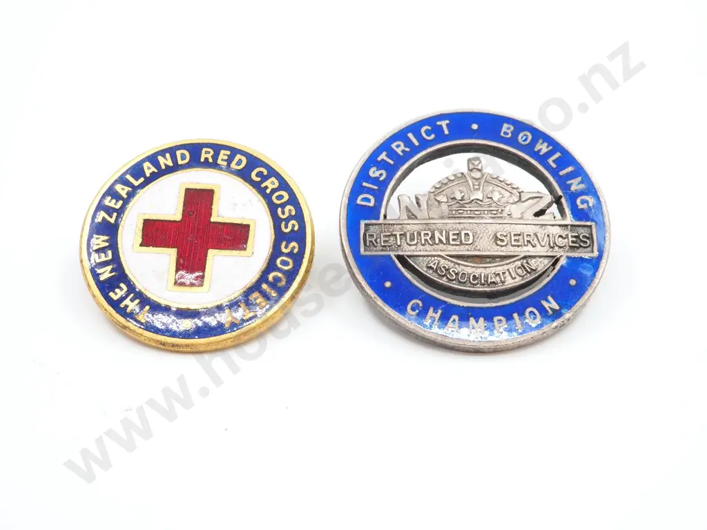 Silver RSA District Bowling Champion Badge & New Zealand Red Cross Society Badge Image 1++