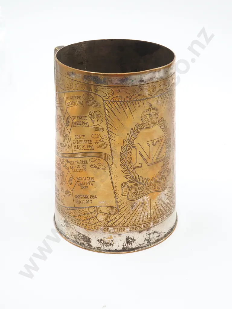 WWII Detailed Trench Art Brass Mug Image 1++