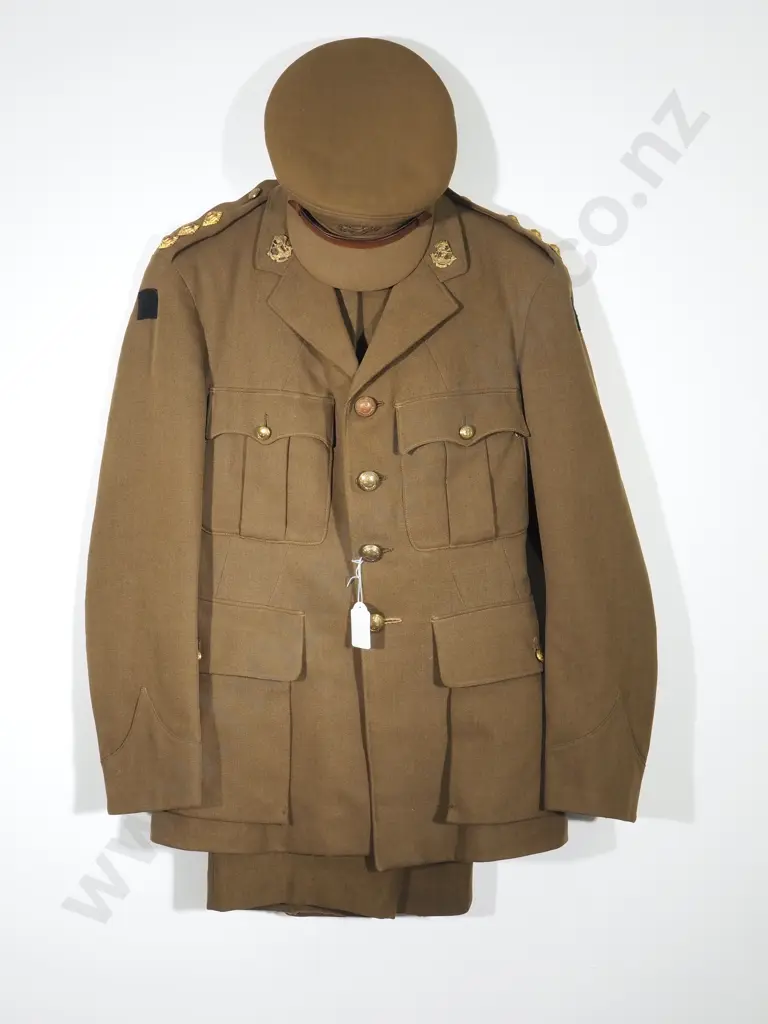 UK Made 1950's NZ Army Uniform Trousers / Jacket / Peaked Cap Wellington East Coast w Black Shoulder Square  Image 1++
