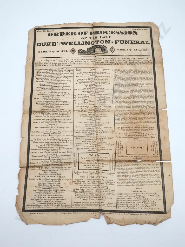 1850's Public Notice Regarding the Death & Funeral of the Duke Of Wellington Image 1++
