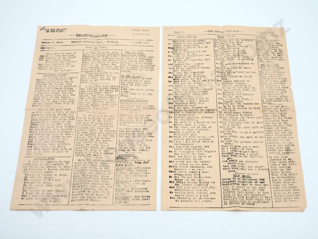 Scarce Plastic Surgical Unit Newsletter 1945 Image 1++