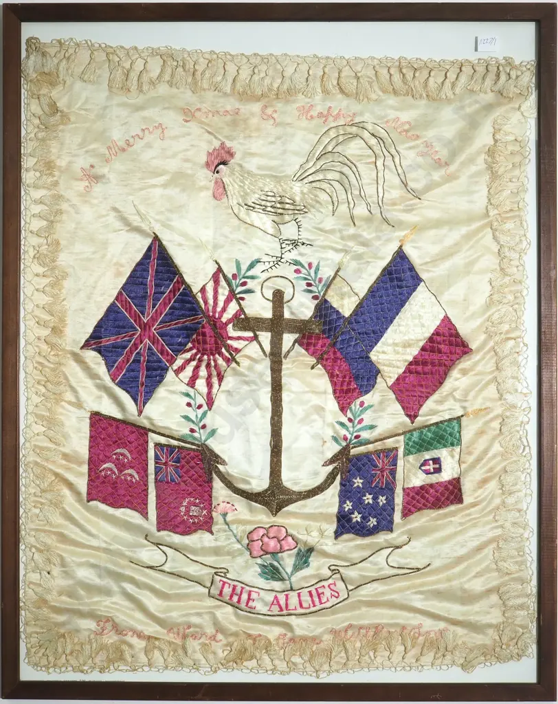 WWI Framed Silk Flag: Exceptional Quality w Flags of the Allied Nations Image 1++