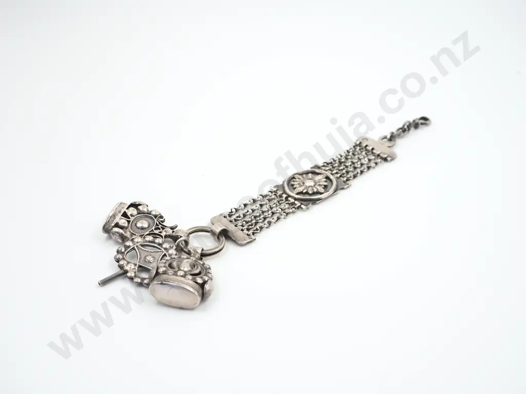 Unique Sterling Silver Antique Chatelaine Fob Chain Image 1++