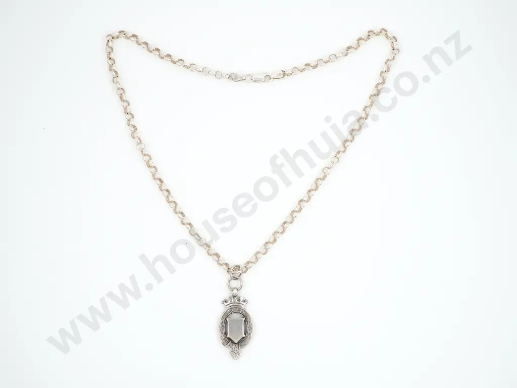 Antique Sterling Silver Medal w Estate Belcher Chain Image 1++