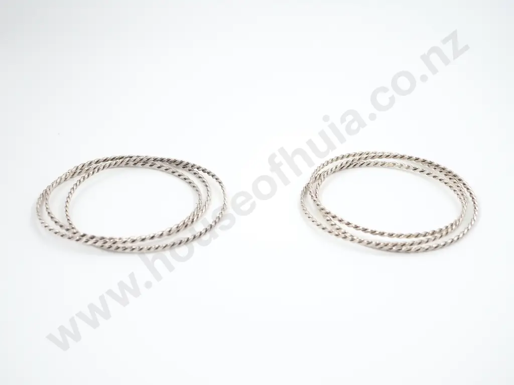 Two  Sterling Silver Tri Twisted Double Strand Bangles Image 1++