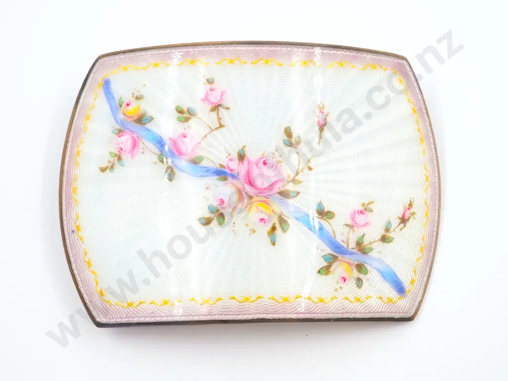 Handpainted Large Brooch in Guilloché & Enamelled Metal Image 1++