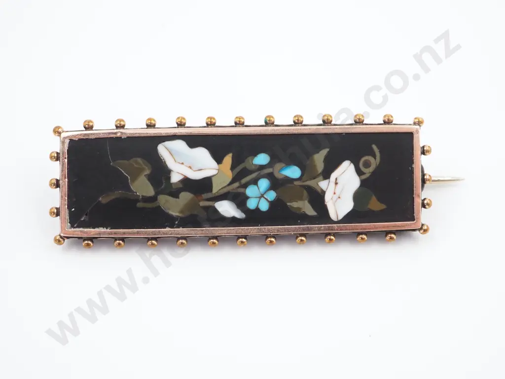 9ct Gold Victorian ‘Pietra Dura’ Brooch Image 1++