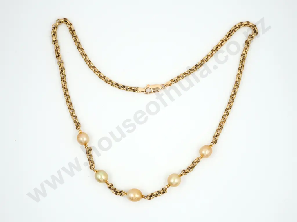 9ct Gold Heavy Belcher Chain w Pearl Accents Image 1++