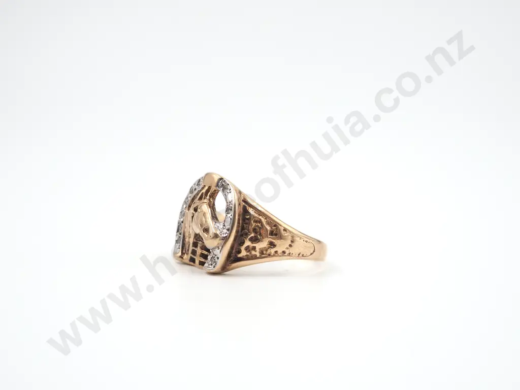 Vintage 14ct Gold Diamond Horsehead Good Luck Ring  Image 1++