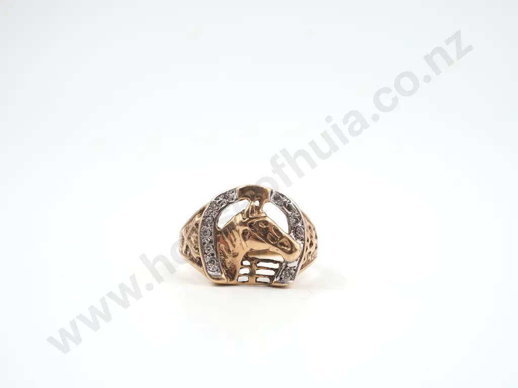 Vintage 14ct Gold Diamond Horsehead Good Luck Ring  Image 1++