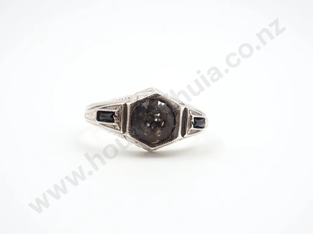 Sterling Silver Vintage Deco Style Smokey Quartz Ring Image 1++