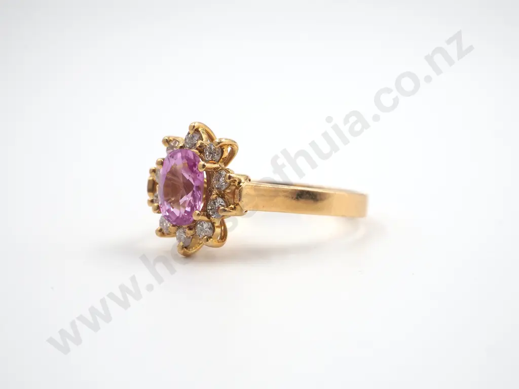 18ct Gold Pink Sapphire & Diamond Cluster Ring Image 1++