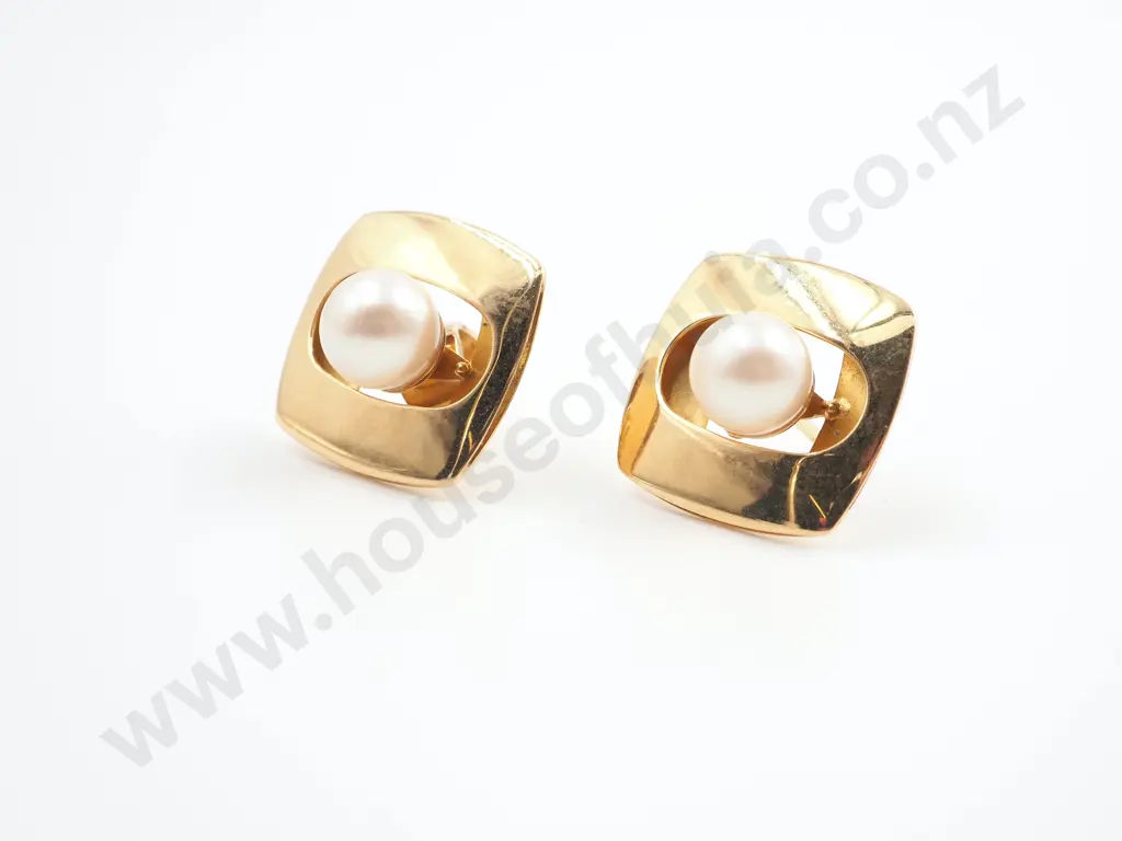 18ct Gold & Pearl Earrings Image 1++