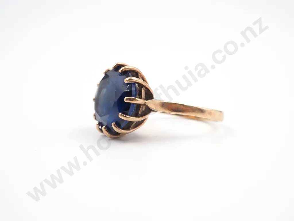 9ct Gold Solitaire Lab Made Sapphire Ring Image 1++