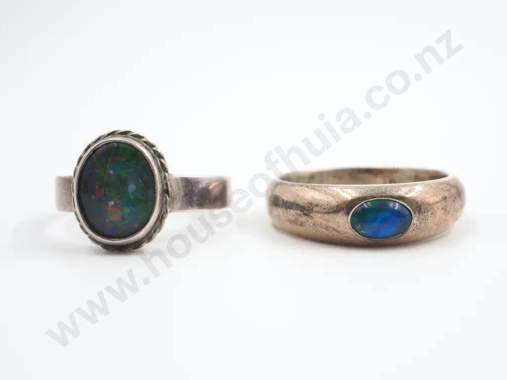Two Stirling Silver and Opal Rings Image 1++