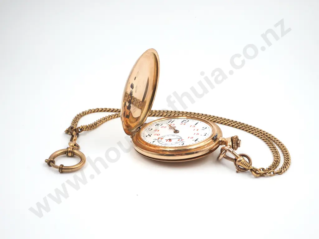 14ct Gold Pocket Watch & Rolled Gold Chain Image 1++