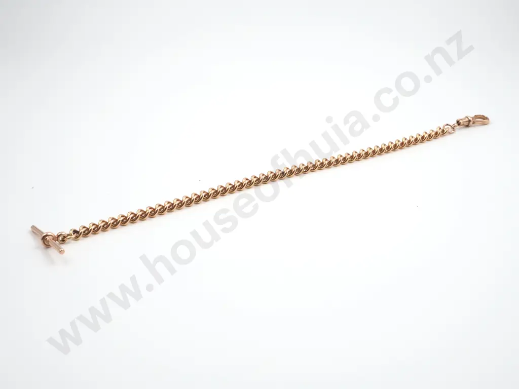 Antique 9ct Rose Gold Curb Bracelet w T Bar Image 1++