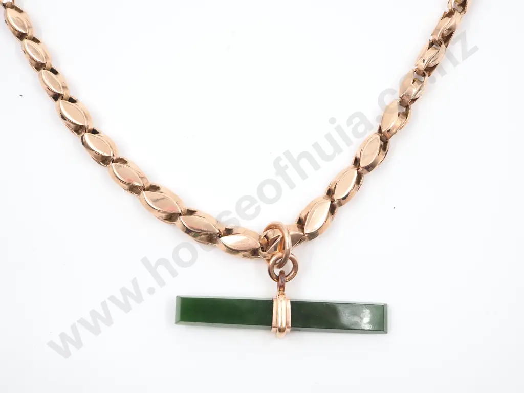 9ct Gold Fob Chain w Greenstone T Bar Image 1++