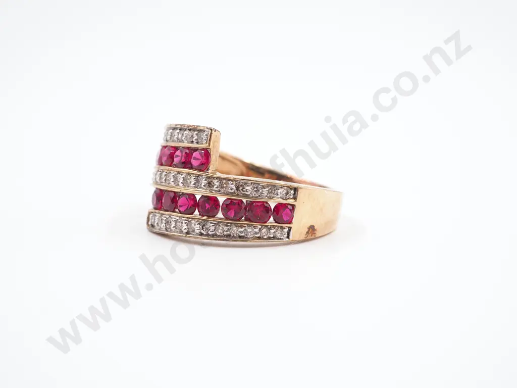 9ct Gold Diamond & Synthetic Ruby Ring Image 1++
