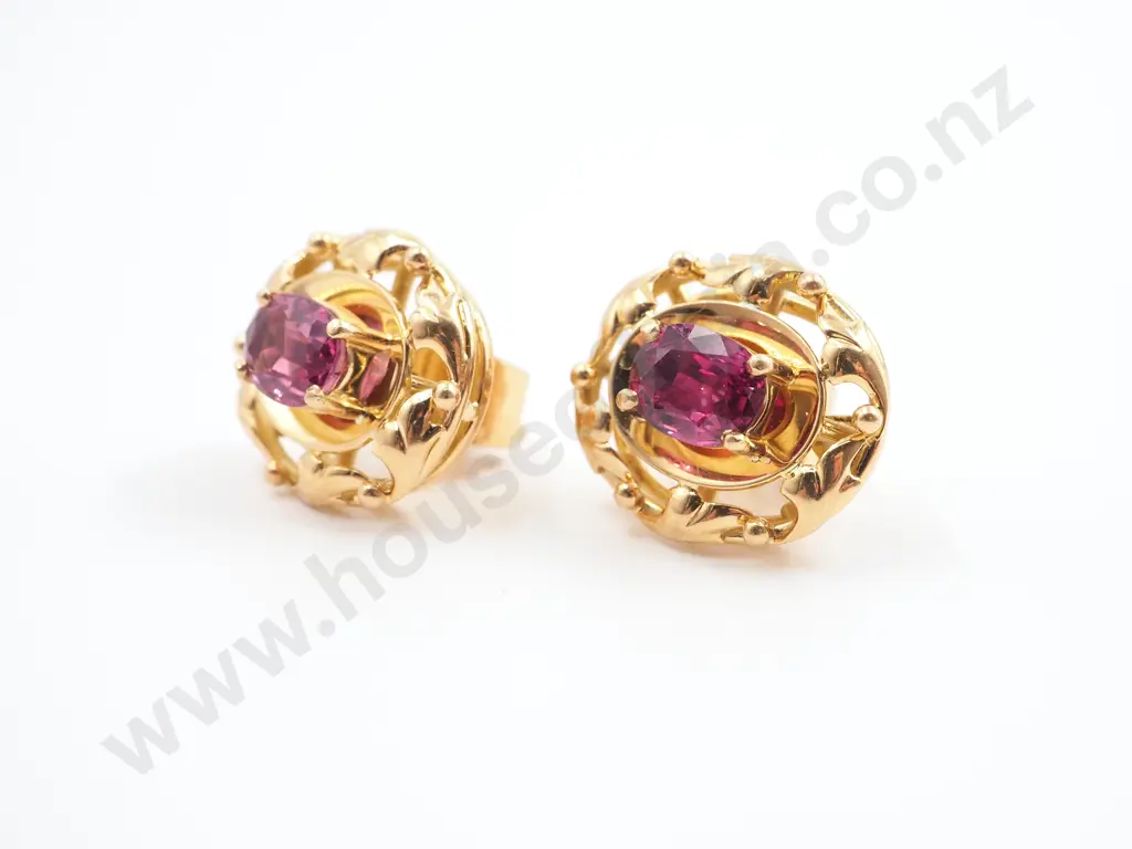 18ct Gold & Pink Sapphire Earrings Image 1++
