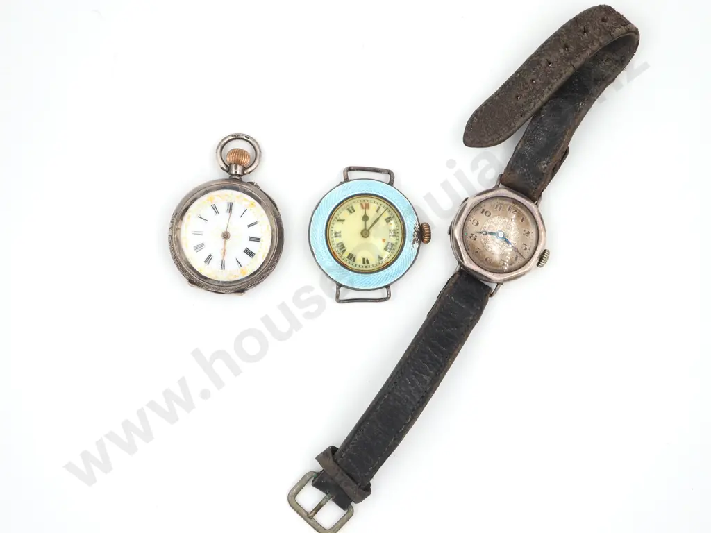 Two Silver Ladies Wrist Watches and One Silver Pocket Watch Image 1++