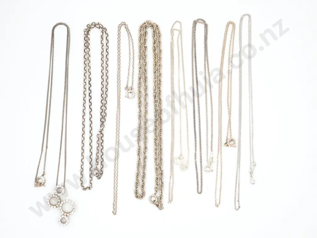 Eight Sterling Silver Chains: Various Links Image 1++