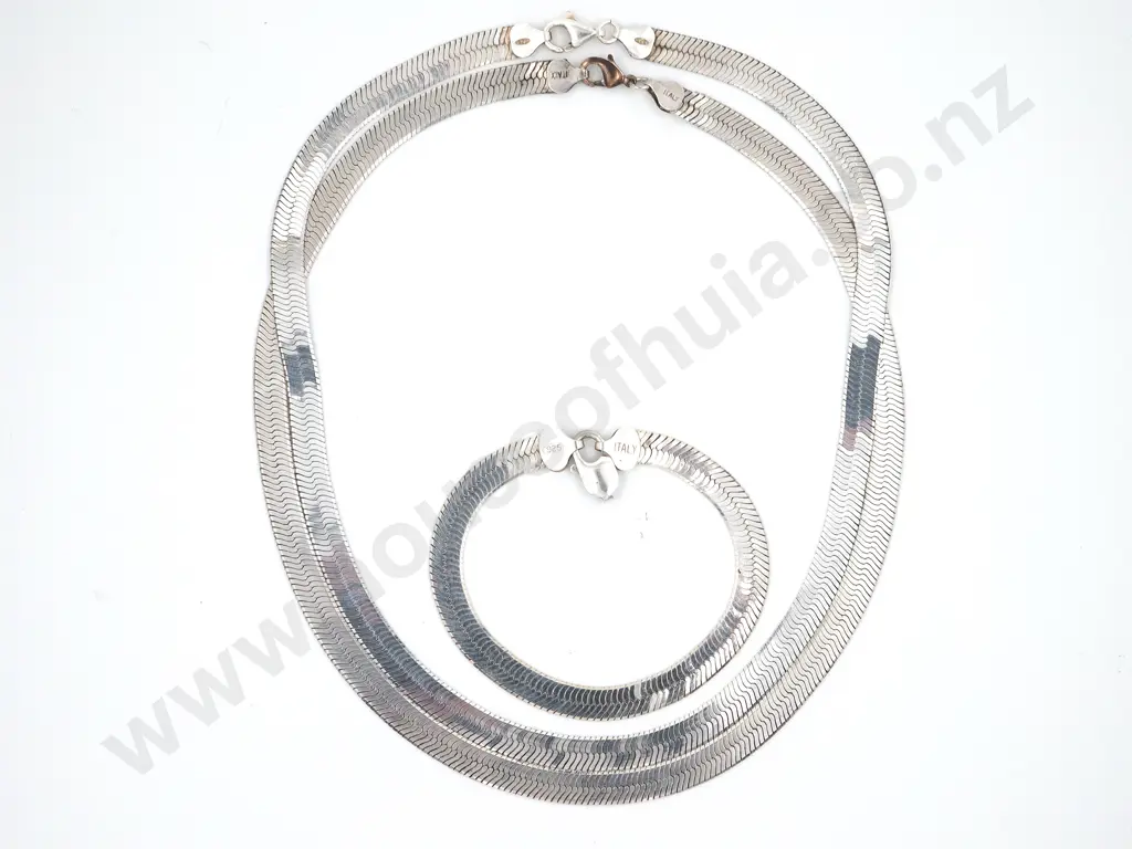 Two Italian Sterling Silver Snake Link Necklaces & One Bracelet Image 1++