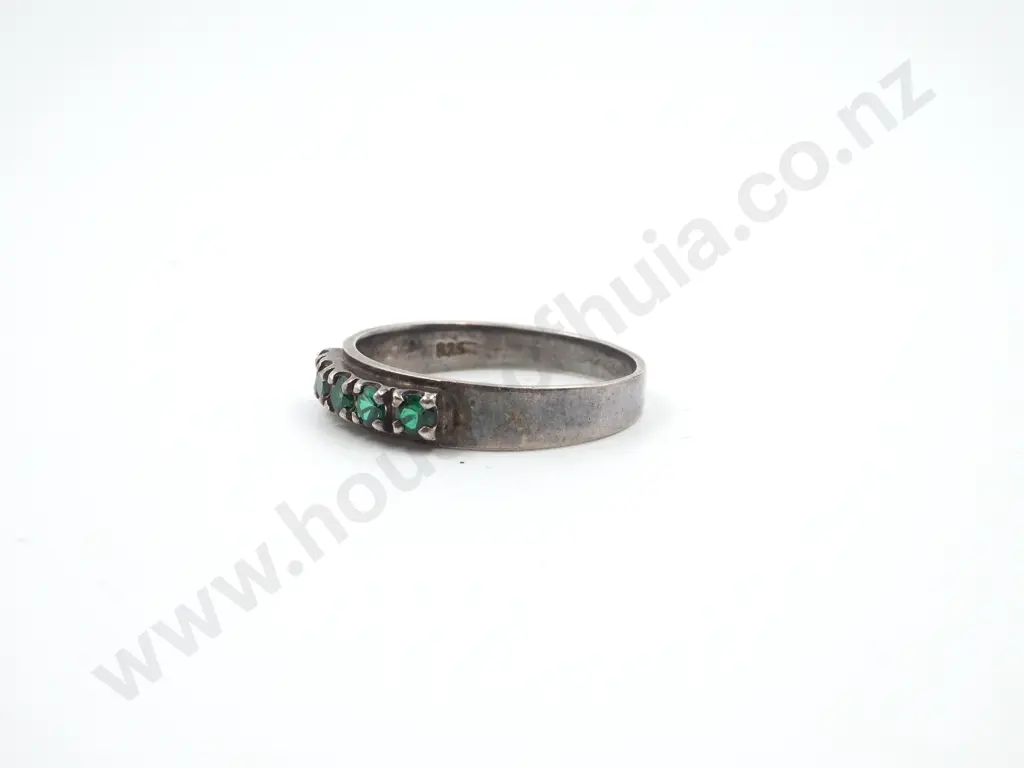 Four Sterling Silver Rings set with Green Gems Image 1++