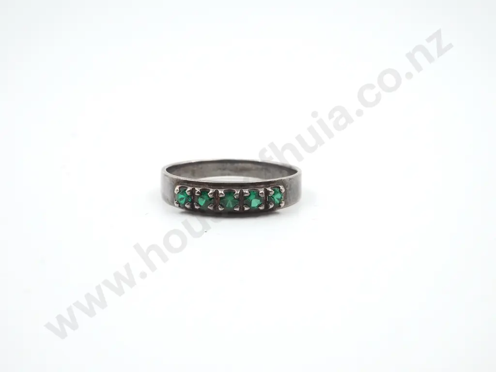 Four Sterling Silver Rings set with Green Gems Image 1++