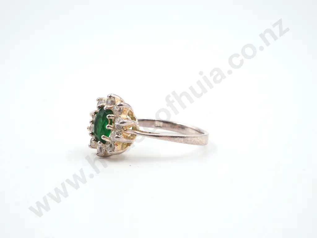 Four Sterling Silver Rings set with Green Gems Image 1++