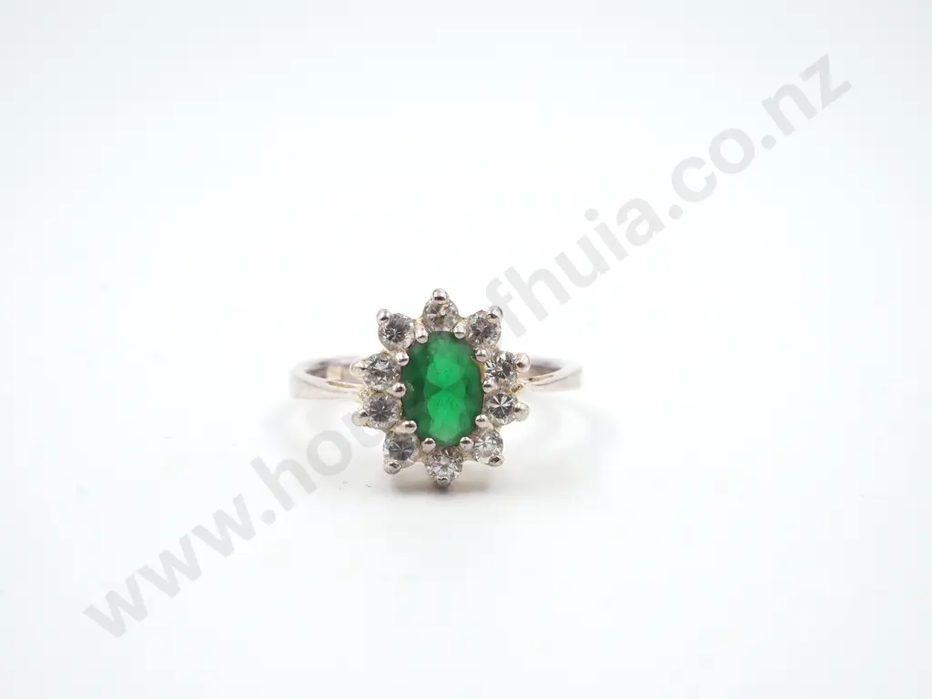 Four Sterling Silver Rings set with Green Gems Image 1++