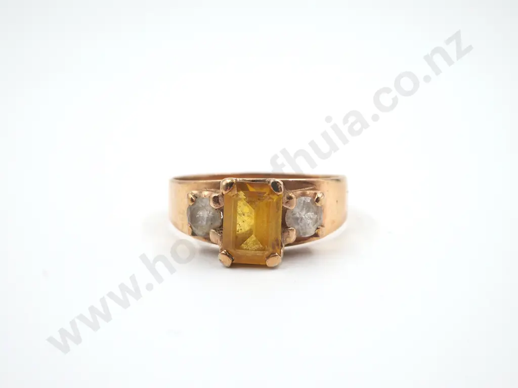 9ct Gold Ring w Yellow & White Gems Image 1++