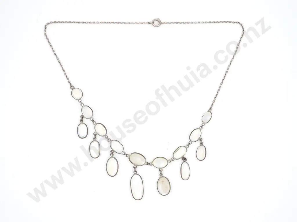 Art Nouveau Sterling Silver Moonstone Necklace Image 1++