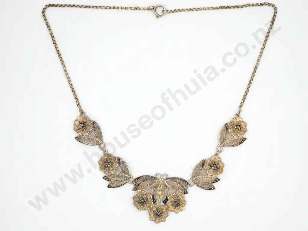 Vintage Marcasite & Sterling Silver Butterfly Pendant/ Necklace Image 1++