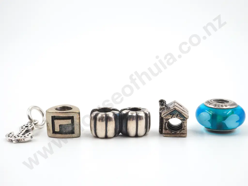 Selection of Five Sterling Silver Pandora Charms incl CHCH Earthquake Charm Image 1++