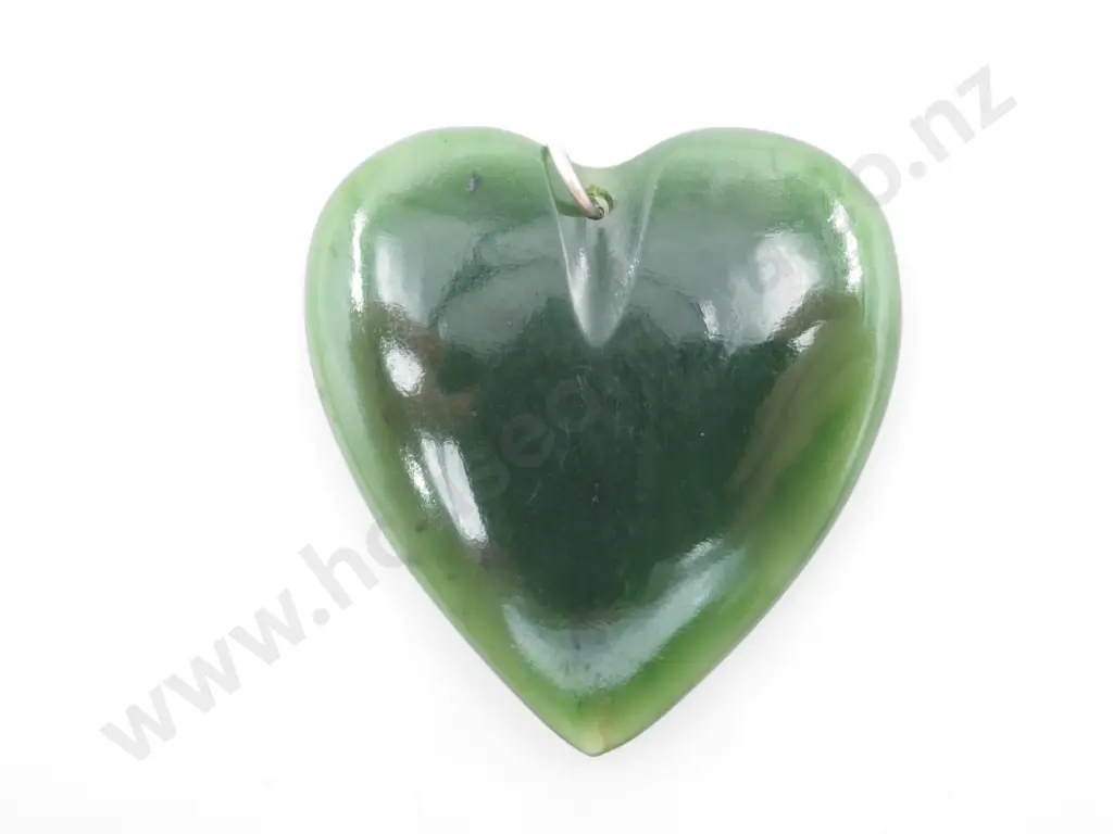 Colonial Carved Greenstone Heart w Silver Bail Image 1++