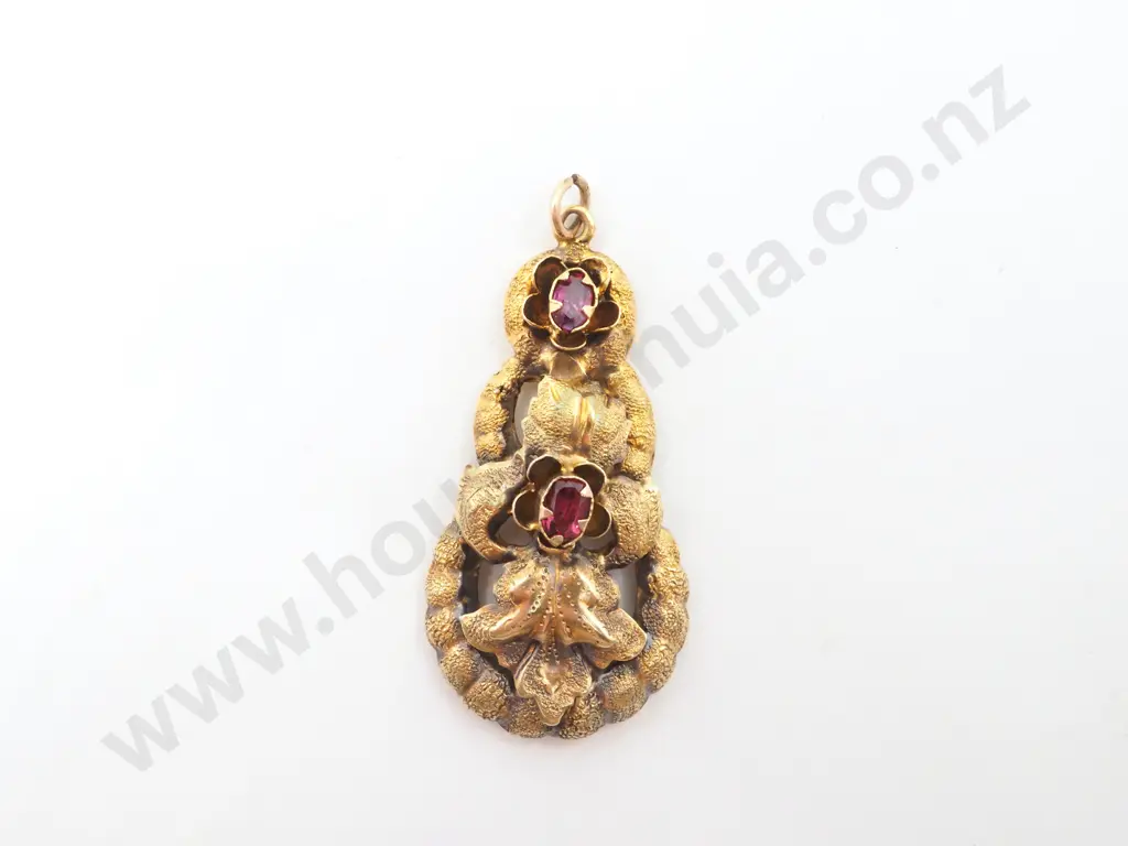 Late Georgian 15ct Gold Pendant w Tourmaline 3.3cm 2.13gms Image 1++