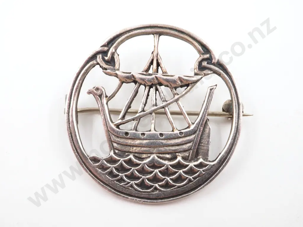 Sterling Silver Viking Ship Brooch w British Hallmarks Image 1++