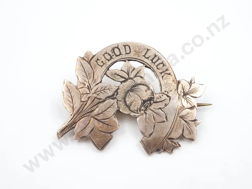 Antique Sterling Silver "Good Luck" Brooch Image 1++