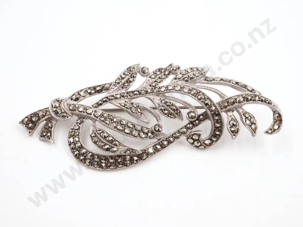 Sterling Silver Marcasite Brooch Image 1++
