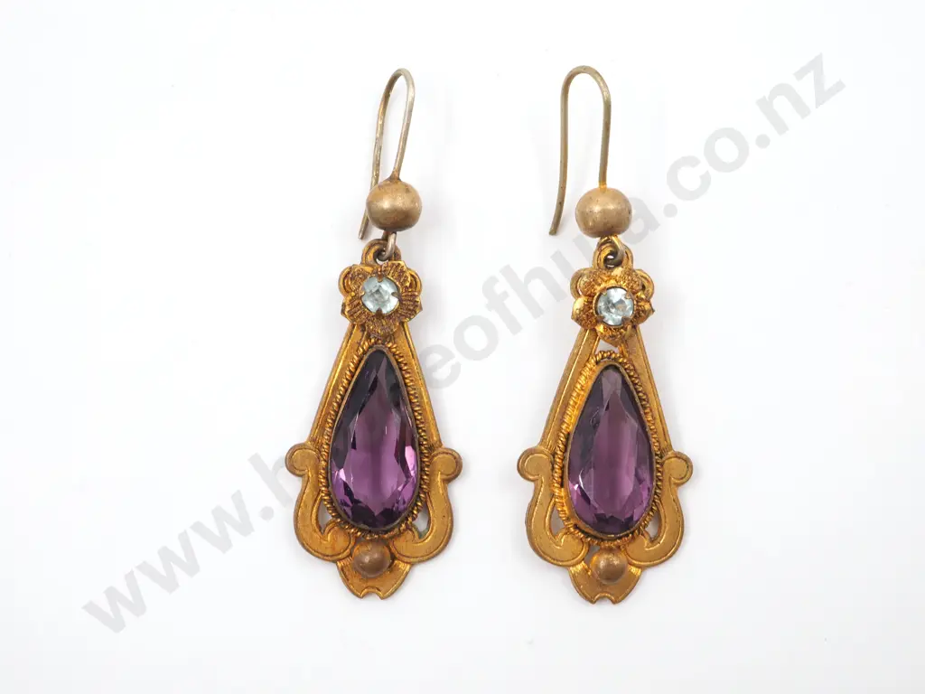 Victorian (PinchBeck) Facetted Glass Amethyst Earrings 40x17mm  22.8gms Image 1++