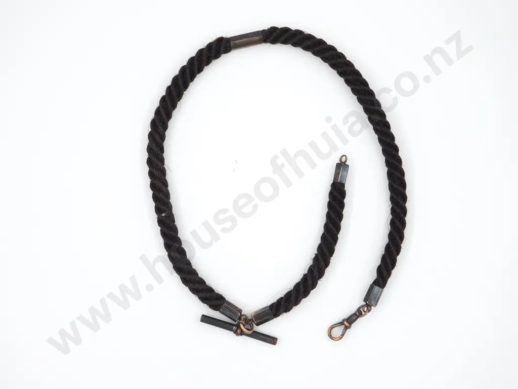 Antique Fob Chain of Human Hair w Two Dog Clips & T Bar: Condition Like New Image 1++