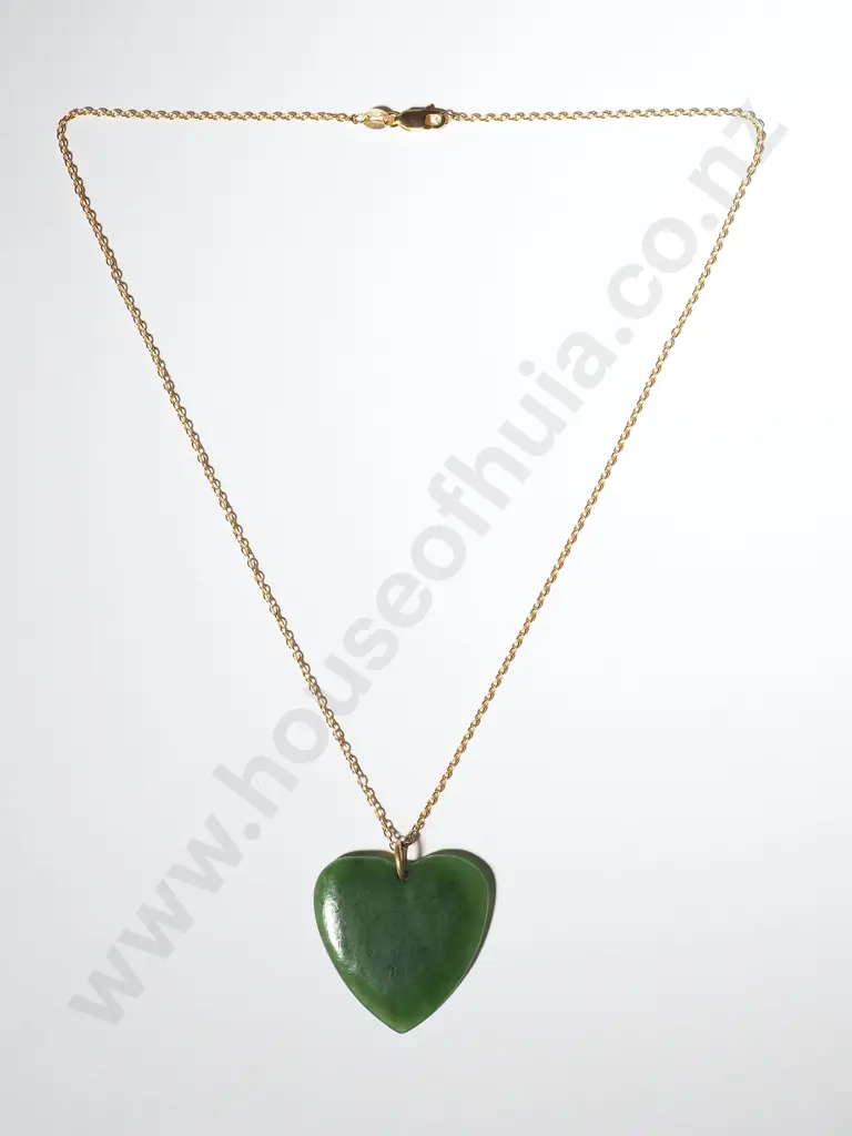 Colonial Greenstone Heart Pendant on Silver Gold Plated Chain Image 1++