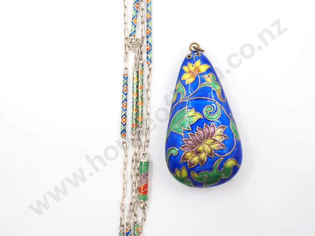 Sterling Silver &  Cloisonné Drop Pendant Image 1++